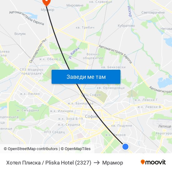 Хотел Плиска / Pliska Hotel (2327) to Мрамор map