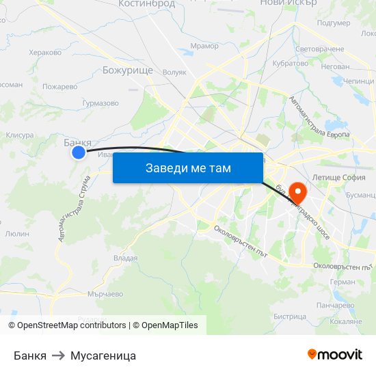 Банкя to Мусагеница map