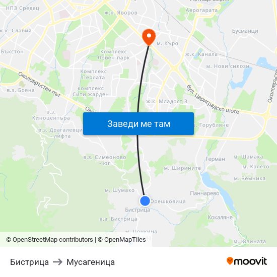 Бистрица to Мусагеница map