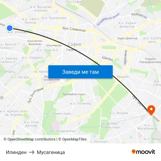 Илинден to Мусагеница map