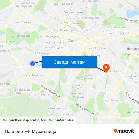 Павлово to Мусагеница map