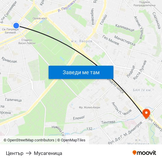 Център to Мусагеница map