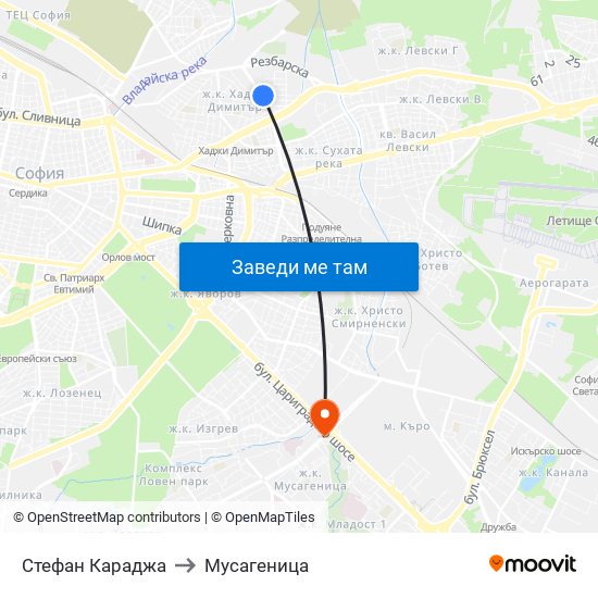 Стефан Караджа to Мусагеница map