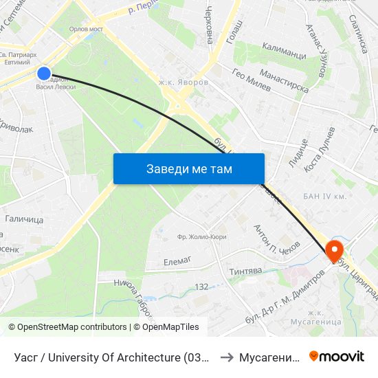 Уасг / University Of Architecture (0386) to Мусагеница map