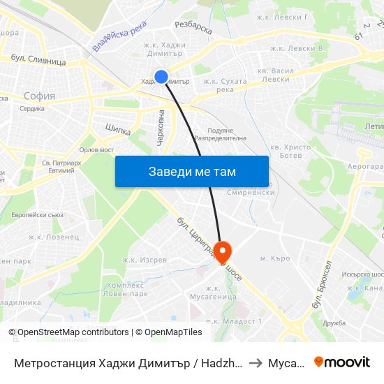 Метростанция Хаджи Димитър / Hadzhi Dimitar Metro Station (0303) to Мусагеница map