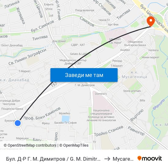Бул. Д-Р Г. М. Димитров / G. M. Dimitrov Blvd. (0318) to Мусагеница map