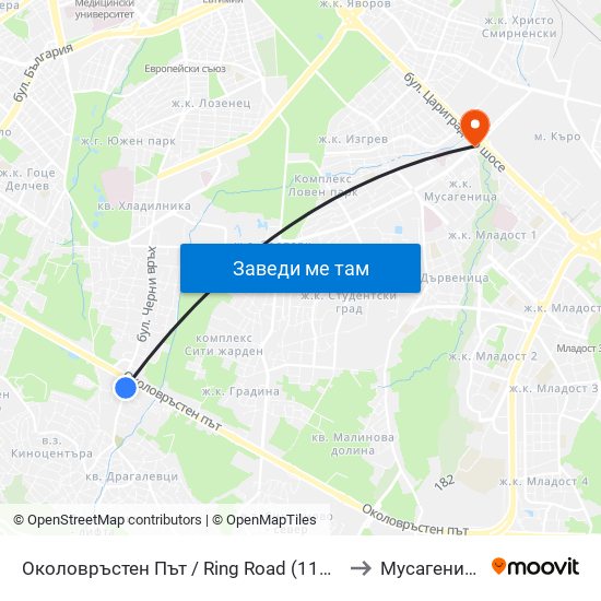 Околовръстен Път / Ring Road (1177) to Мусагеница map