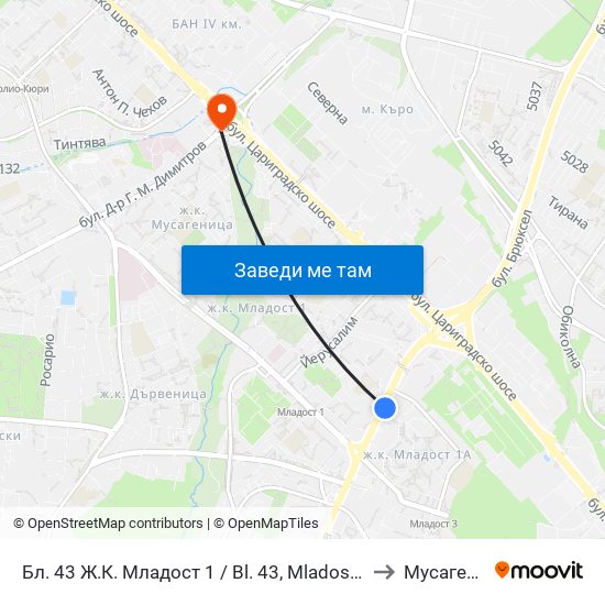 Бл. 43 Ж.К. Младост 1 / Bl. 43, Mladost 1 Qr. (0218) to Мусагеница map
