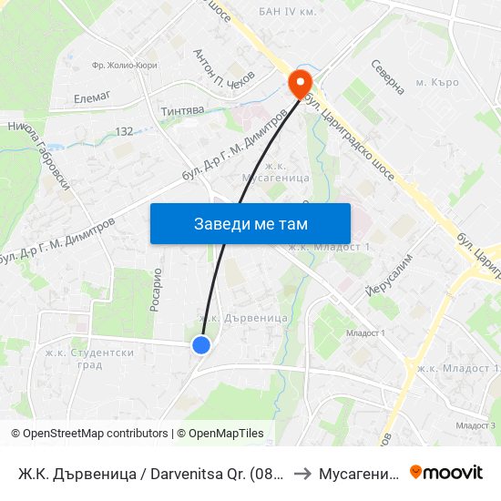 Ж.К. Дървеница / Darvenitsa Qr. (0800) to Мусагеница map