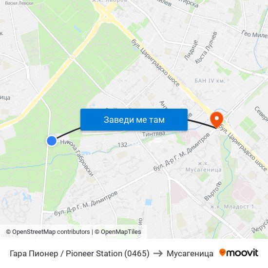 Гара Пионер / Pioneer Station (0465) to Мусагеница map