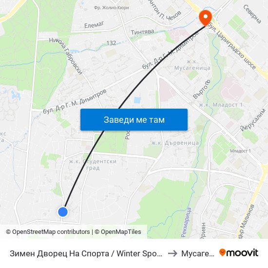 Зимен Дворец На Спорта / Winter Sports Palace (0742) to Мусагеница map