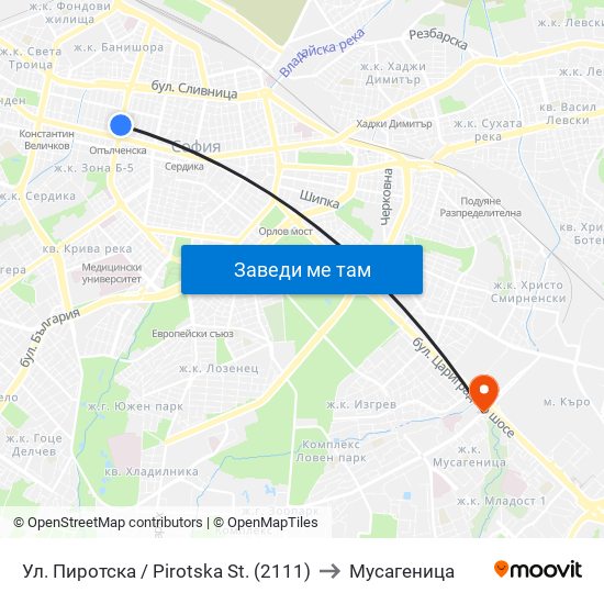 Ул. Пиротска / Pirotska St. (2111) to Мусагеница map