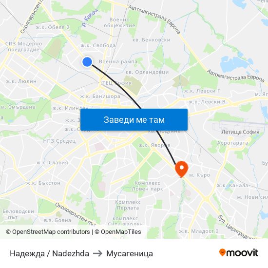 Надежда / Nadezhda to Мусагеница map