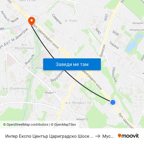 Интер Експо Център Цариградско Шосе / Inter Expo Center – Tsarigradsko Shose to Мусагеница map