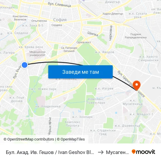 Ⓜ️ Бул. Акад. Ив. Гешов / Ivan Geshov Blvd. (2804) to Мусагеница map