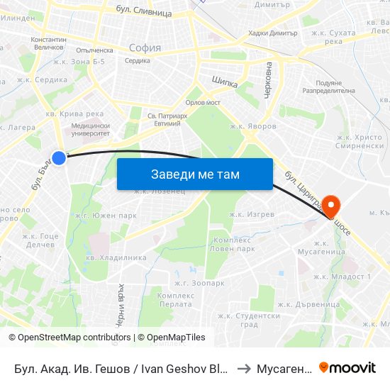 Бул. Акад. Ив. Гешов / Ivan Geshov Blvd. (0275) to Мусагеница map