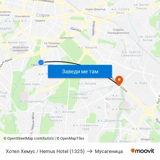 Ⓜ️ Хотел Хемус / Hemus Hotel (1325) to Мусагеница map