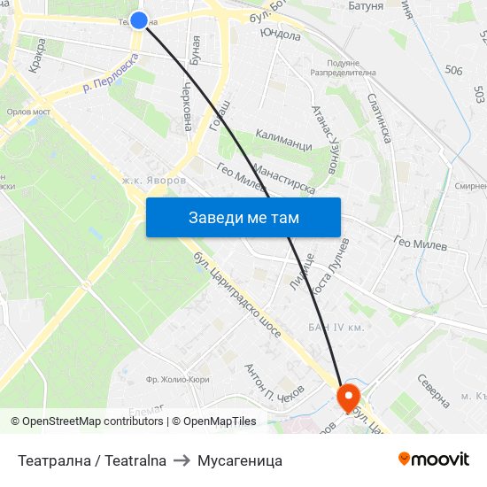 Театрална / Teatralna to Мусагеница map