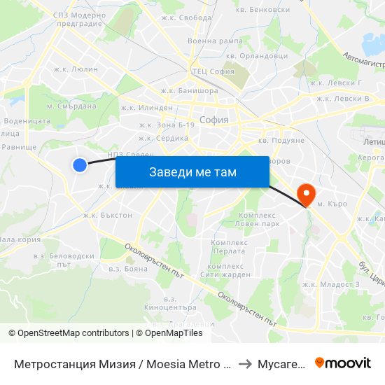 Метростанция Мизия / Moesia Metro Station (6089) to Мусагеница map