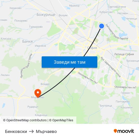 Бенковски to Мърчаево map