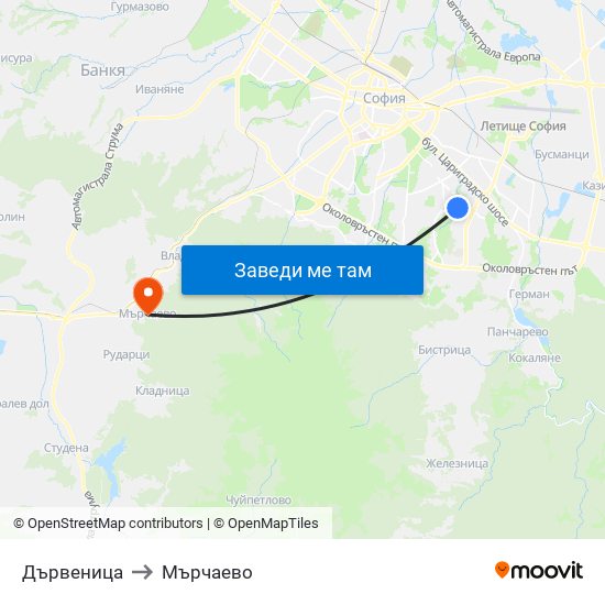 Дървеница to Мърчаево map