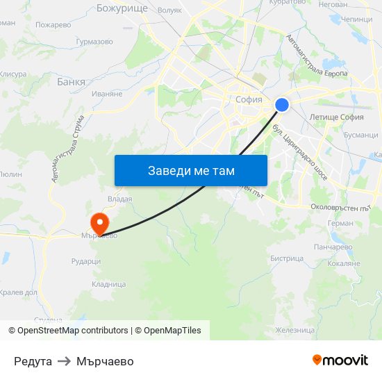 Редута to Мърчаево map