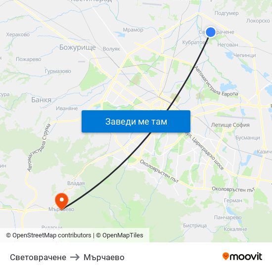 Световрачене to Мърчаево map