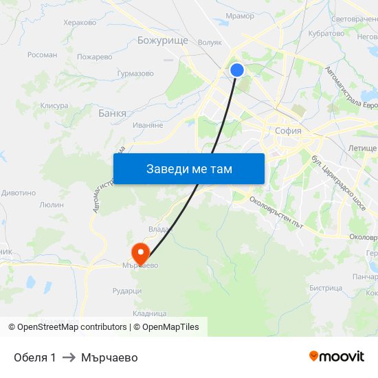 Обеля 1 to Мърчаево map