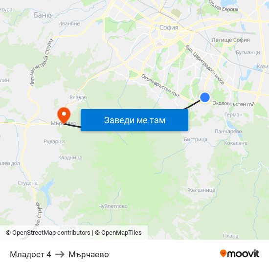 Младост 4 to Мърчаево map