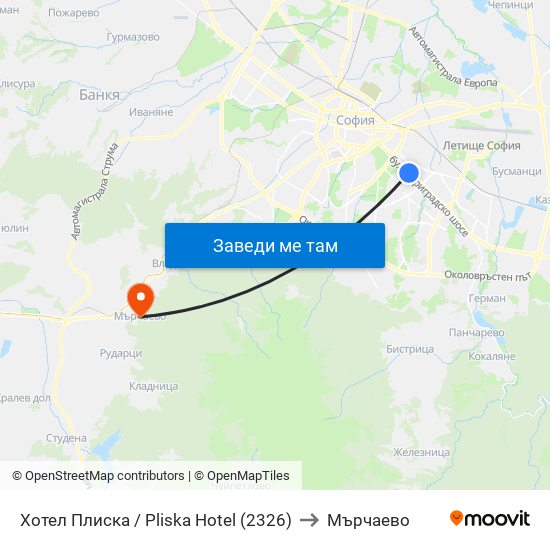 Хотел Плиска / Pliska Hotel (2326) to Мърчаево map