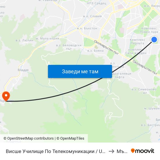 Висше Училище По Телекомуникации / University Of Telecommunications And Post (1396) to Мърчаево map