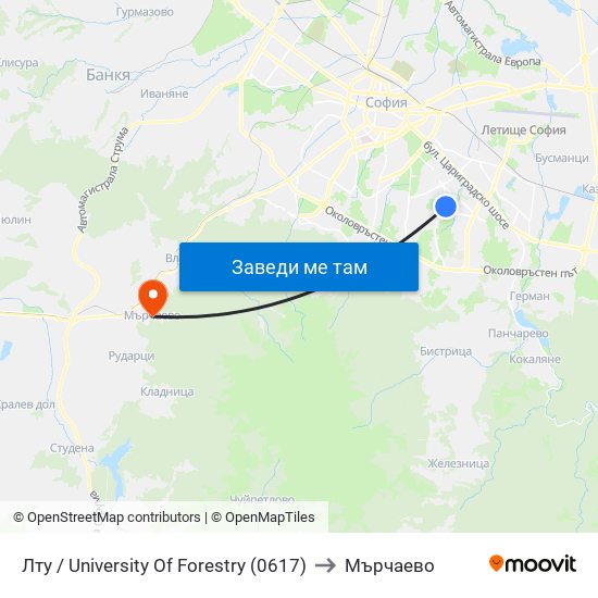 Лту / University Of Forestry (0617) to Мърчаево map
