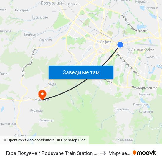Гара Подуяне / Poduyane Train Station (0466) to Мърчаево map