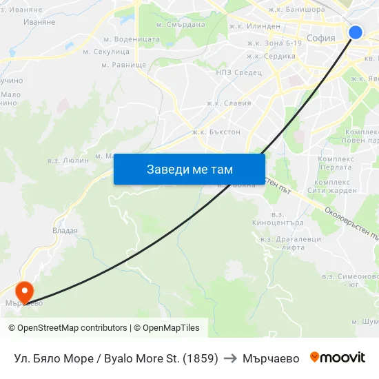 Ул. Бяло Море / Byalo More St. (1859) to Мърчаево map