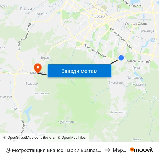 Ⓜ️ Метростанция Бизнес Парк / Business Park Metro Station (2490) to Мърчаево map
