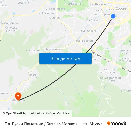 Пл. Руски Паметник / Russian Monument Sq. (1296) to Мърчаево map