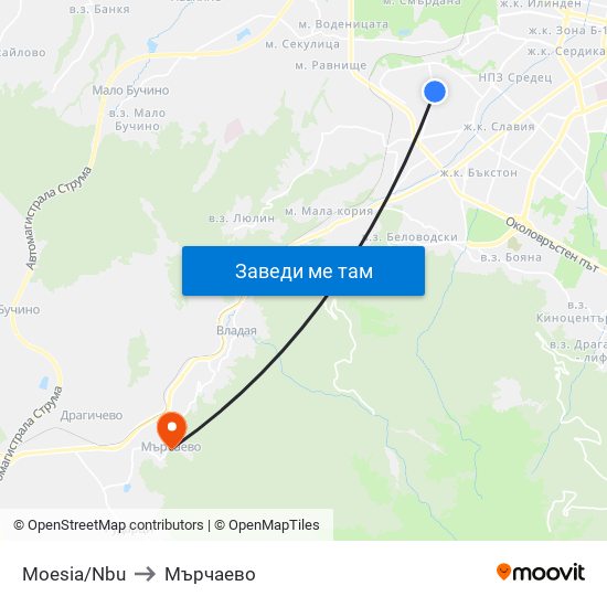 Moesia/Nbu to Мърчаево map