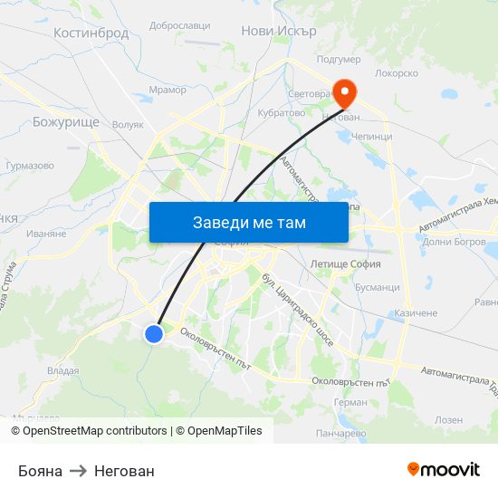 Бояна to Негован map