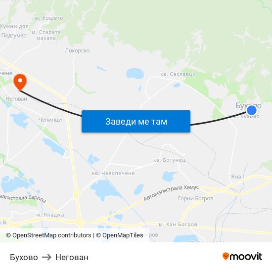 Бухово to Негован map