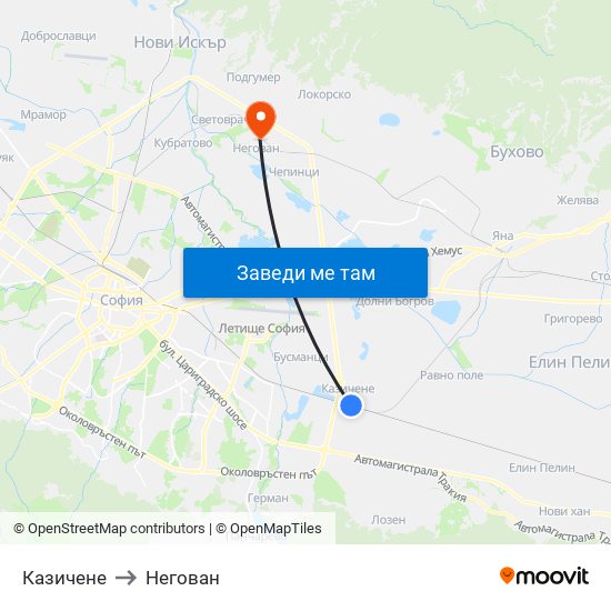 Казичене to Негован map