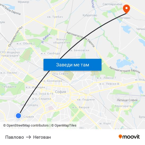 Павлово to Негован map