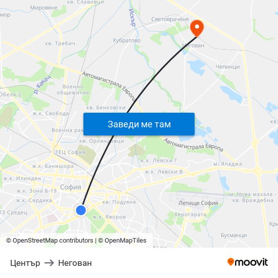 Център to Негован map