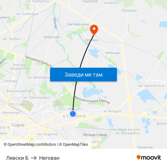 Левски Б to Негован map
