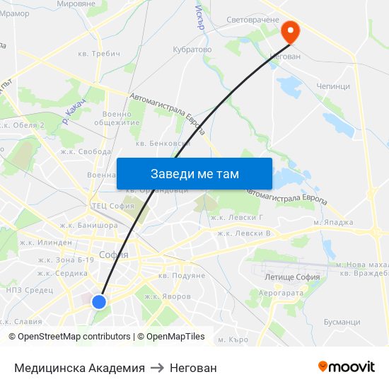 Медицинска Академия to Негован map