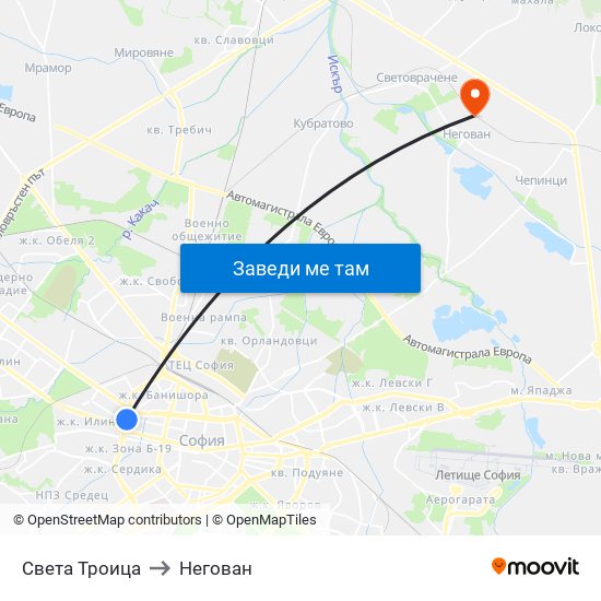 Света Троица to Негован map