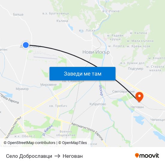 Село Доброславци to Негован map