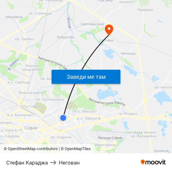 Стефан Караджа to Негован map