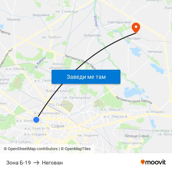 Зона Б-19 to Негован map
