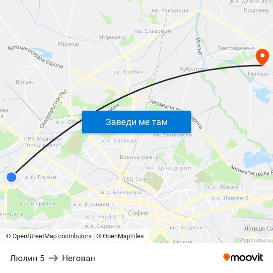 Люлин 5 to Негован map