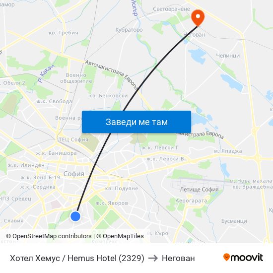 Хотел Хемус / Hemus Hotel (2329) to Негован map